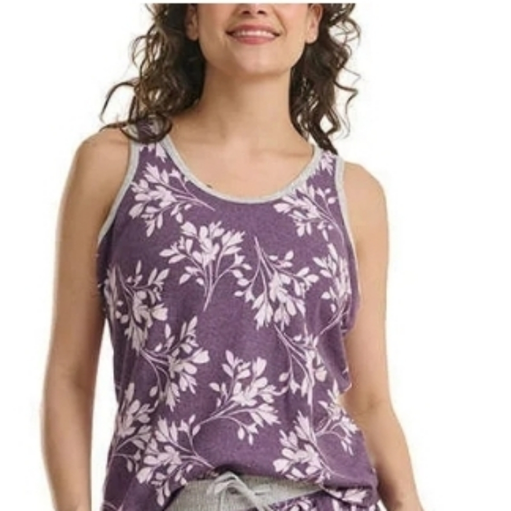 Karen Neuburger Live Love Lounge Purple Floral Lounge Tank Top Large (7442)